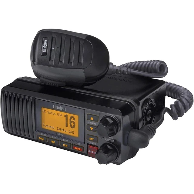 Alt view image 2 of 2 - UM385BK 25 Watt Fixed Mount Marine VHF Radio, Waterproof, Noaa Weather Alert, All USA/Intl/Canadian Marine Channels