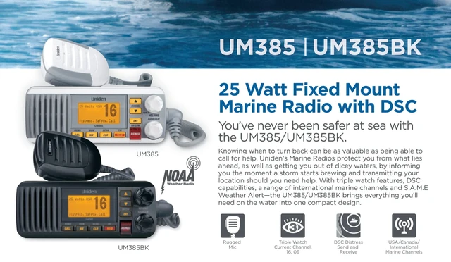 Alt view image 4 of 7 - UM385 25 Watt Fixed Mount Marine Vhf Radio, Waterproof IPX4 with Triple Watch, Dsc, Emergency/Noaa Weather Alert, All Usa/International/Canadian Marine Channels, Memory Channel Scan, White