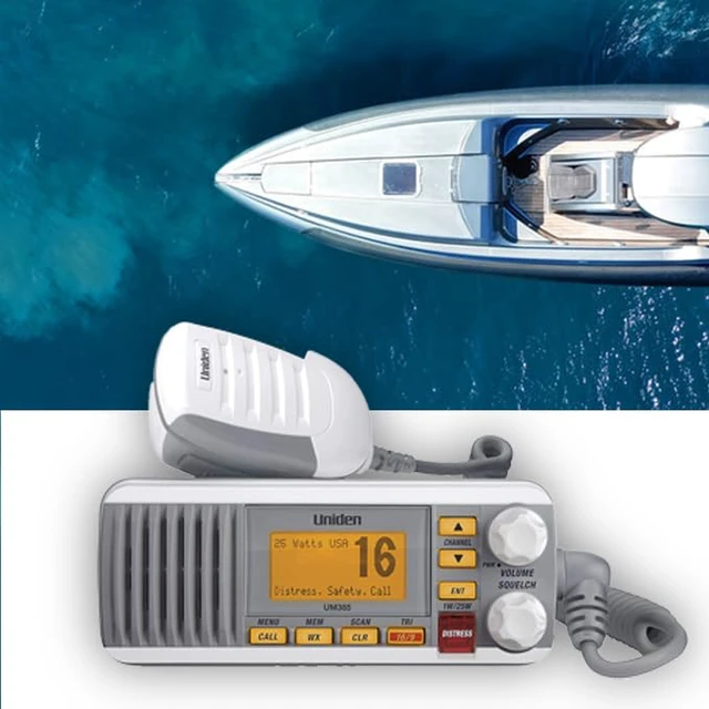 Alt view image 6 of 7 - UM385 25 Watt Fixed Mount Marine Vhf Radio, Waterproof IPX4 with Triple Watch, Dsc, Emergency/Noaa Weather Alert, All Usa/International/Canadian Marine Channels, Memory Channel Scan, White