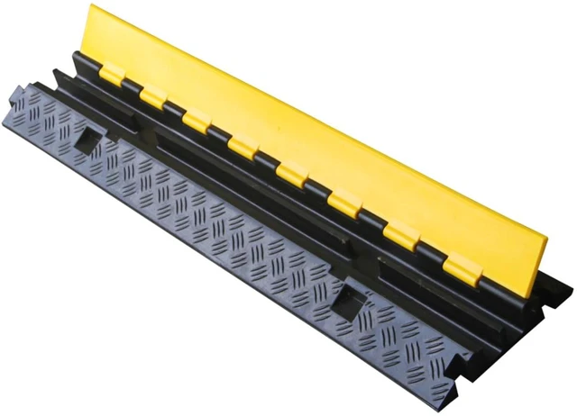 Main image of Atlas Heavy Duty Cable Protector Ramp - 2 Channel - 1 Pc - 40 Long Black & Yellow - 24,000 Lbs Capacity - Rubber Speed Bump Wire Protector Cord Cover - CP9987