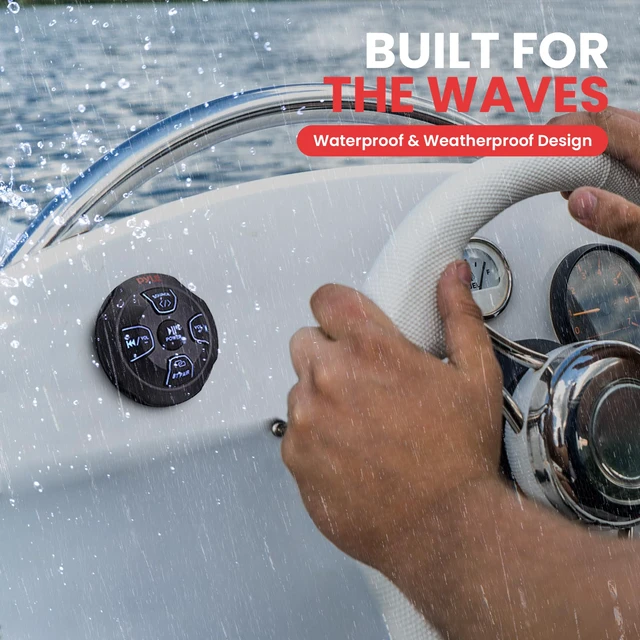 Alt view image 2 of 7 - Marine Bluetooth Receiver Speaker Kit - Waterproof Audio Entertainment System Set w/Dual 6.5" Boat Speakers, Wireless BT Controller, Compact Handheld Broadcasting Microphone (Black)