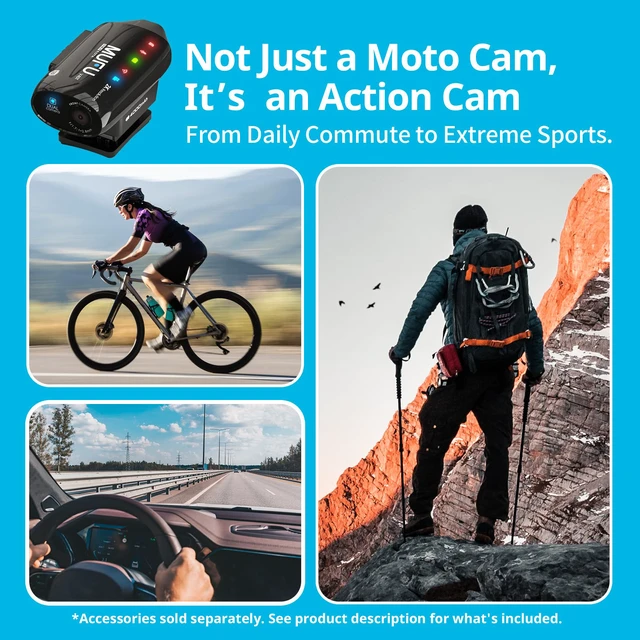 Alt view image 4 of 4 - 2K Dual Front & Rear Camera for Top Mount Motorcycle Helmet, 4000mAh Battery 8H Loop Recording, IP66 Waterproof, Hands-Free POV Action Cam, Portable Camcorder with WiFi, 64GB Memory, V40T