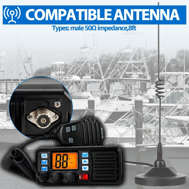 Alt view image 5 of 7 - RM20 Marine VHF Radio Fixed Mount, 25W, Boat Marine Radio with Built in GPS, DSC, IP67 Waterproof, NOAA Weather, International Channels, Ship to Shore Radio for Boats, Black
