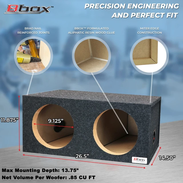 Alt view image 5 of 7 - BBox E10D Dual 10" Sealed Carpeted Subwoofer Enclosure, Black