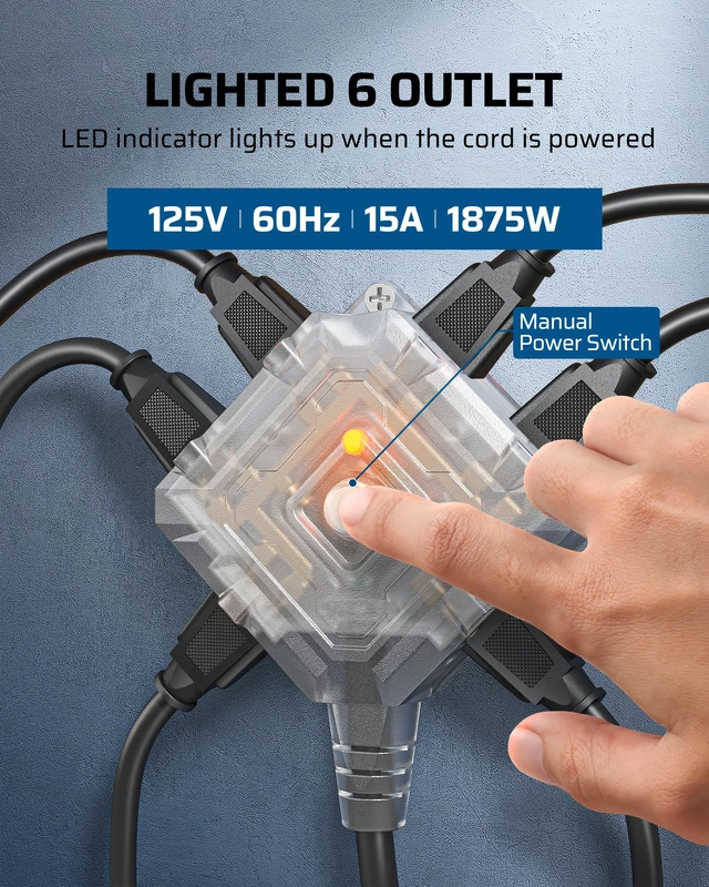 Alt view image 3 of 4 - 40 FT Retractable Extension Cord Reel with 6 Grounded Outlets, Twist-lock Stopper, 12/3C SJTOW Heavy Duty Power Cord, Wall/Ceiling Mounted for Garage, Workshop, ETL Listed