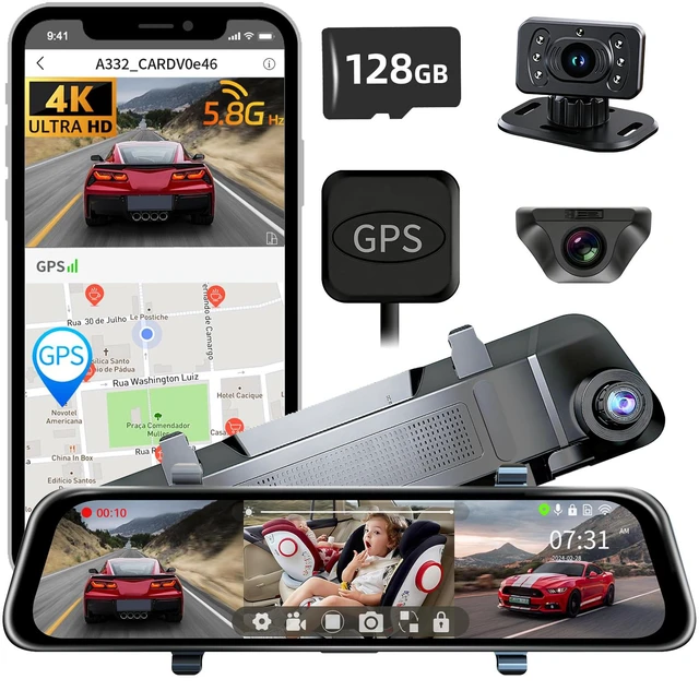 Main image of L09 12" 4K Mirror Dash Cam and Backup Camera with Front and Rear Dual Cameras, Built-in GPS, Wi-Fi, Loop Recording, G-Sensor, WDR, and HDR Night Vision, Includes 128GB Memory Card