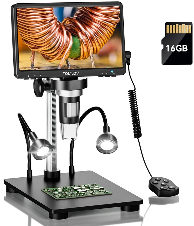 Main image of DM9B 7" Digital Microscope: 1080P 1200X Coin Microscope Magnifier, 12MP Ultra-Precise Focusing LCD Soldering Microscopes for Adults, PC View, 16GB, Black