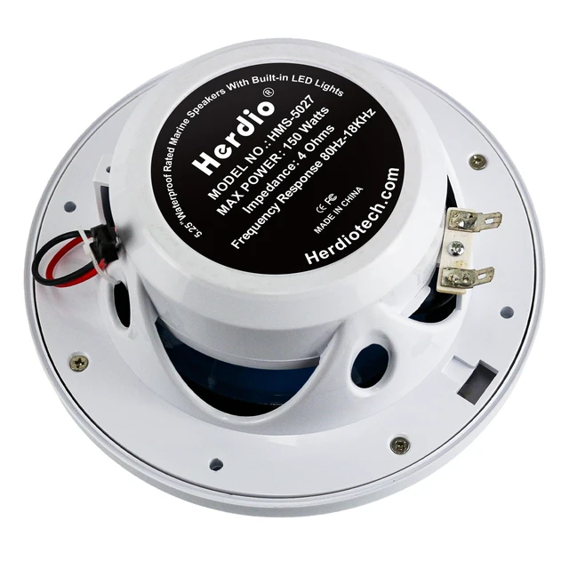 Alt view image 4 of 7 - 5.25" 250W Marine Speakers - IP66 Waterproof Coaxial Audio, with Blue LED Light for Boats, ATVs, UTVs with UV Resistant Black Grille (A Pair)