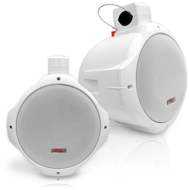 Main image of Waterproof Marine Wakeboard Tower Speakers - 8in Dual Subwoofer Speaker Set and 1 Tweeter with 300 Watt Power - 2-Way Boat Audio Stereo System with Mounting Bracket - 1 Pair PLMRW85 (White)
