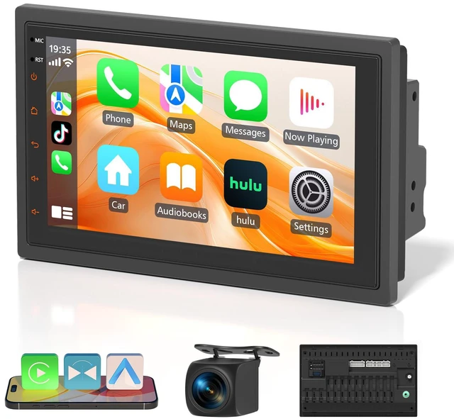 Main image of Double Din Car Stereo - Wireless CarPlay & Android Auto, 7" HD Touchscreen Car Radio with Bluetooth,Voice Control, Backup Camera, Subwoofers, SWC, GPS Navigation (2+64GB)