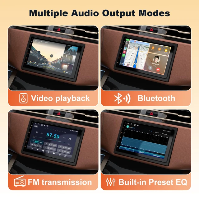 Alt view image 4 of 7 - Double Din Car Stereo - Wireless CarPlay & Android Auto, 7" HD Touchscreen Car Radio with Bluetooth,Voice Control, Backup Camera, Subwoofers, SWC, GPS Navigation (2+64GB)