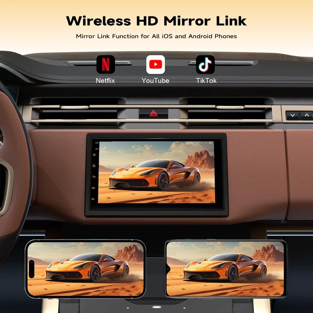 Alt view image 7 of 7 - Double Din Car Stereo - Wireless CarPlay & Android Auto, 7" HD Touchscreen Car Radio with Bluetooth,Voice Control, Backup Camera, Subwoofers, SWC, GPS Navigation (2+64GB)