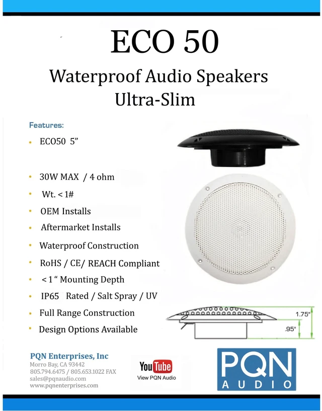 Alt view image 2 of 7 - ECO50-4W Waterproof Marine Speakers - RV, Camper, Boat, Wall and Floor Outdoor Speakers