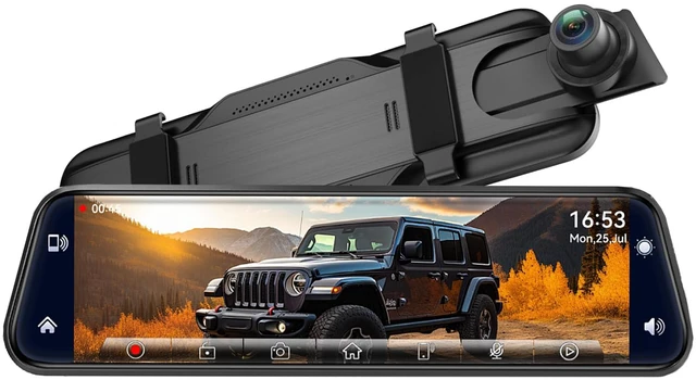 Main image of 2.5K Mirror Dash Cam with Carplay&Android Auto,10" Rear View Mirror Camera for Cars/Trucks with Voice Control/ 64GB Card/Touch Screen/Parking Monitor/Reverse Assist/Dual Loop Record/WDR Tech
