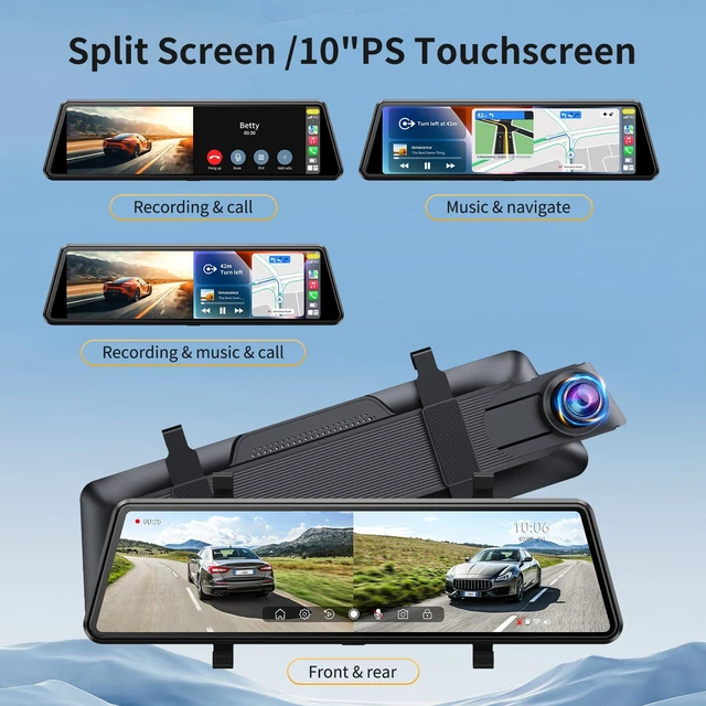Alt view image 7 of 7 - C810 CarPlay Mirror Dash Cam Front and Rear - 2.5K Rear View Mirror Camera, HDR Night Vision, FM/Wireless Audio, DIY 10-Min Install, Extreme Temp Resistant for Snowbelt & Vintage Cars