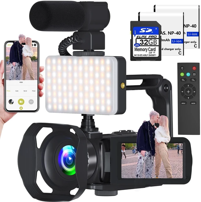 Main image of Video Camera 8k Camcorder 48MP UHD WiFi Vlogging Camera for YouTube with 18X Digital Zoom, IR Night Vision 3.0 Touch Screen Recrding Camera with Microphone, 32G SD Card, Lens Hood, Remote, Batteries
