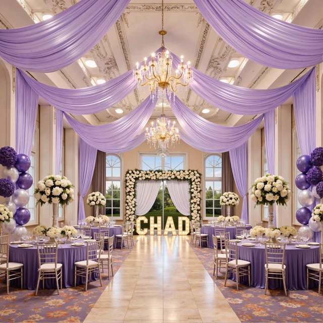 Main image of 20ftx40ft Taro Purple Ceiling Curtain for Wedding Parties 4 Panels Wrinkle-Free 40 FT Long Tent Draping Curtains for Wedding, Birthday & Theme Parties, 40ft Height with Rod Pocket
