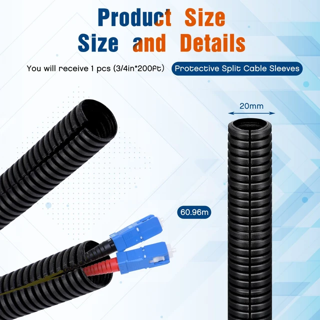 Alt view image 2 of 4 - 3/4" X 200 Ft Split Wire Loom Tubing Wire Loom Assortment Split Cable Sleeves Bulk Flexible Electrical Conduit Protective kit