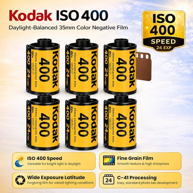 Alt view image 2 of 7 - Kodak Ultramax 400 35mm Film Roll (24 Exposures) 6 Rolls + Sturdy Tiger Film Storage Case