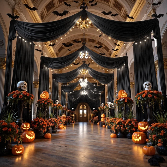 Main image of 20ftx40ft Black Ceiling Curtain for Wedding Parties 4 Panels Wrinkle-Free 40 FT Long Tent Draping Curtains for Wedding, Birthday & Theme Parties, 40ft Height with Rod Pocket