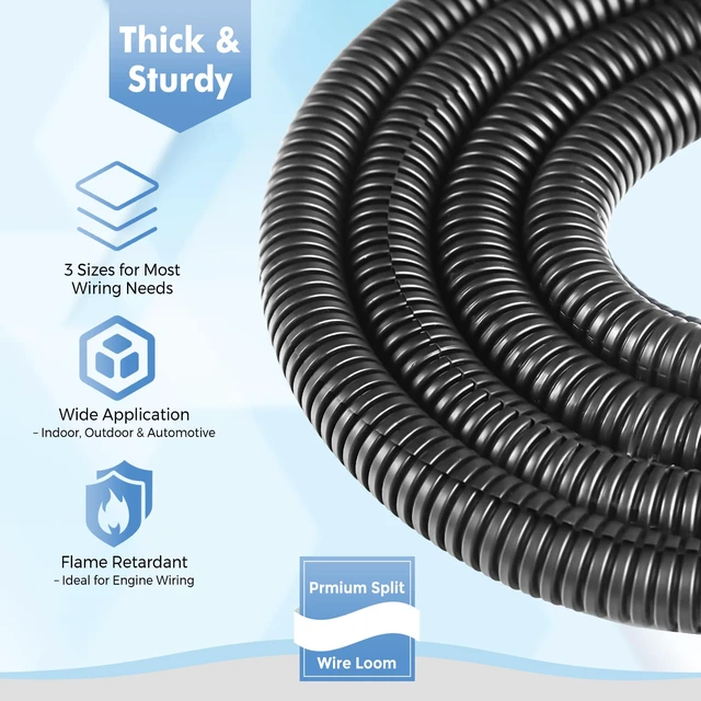 Alt view image 4 of 4 - Automotive Wire Loom Flame Retardant Split Wire Loom Tubing Assortment Wiring Loom Kit Plastic Cover Electrical Covering Conduit Protective Wire Wrap Cable Sleeves Black 1/4", 1/2", 3/8" x 120 Ft
