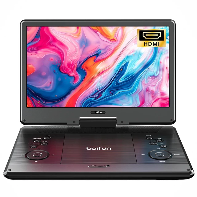 Main image of 15.7" Portable DVD Player with 14.1" Large Screen Support, HDMI Input, 5 Hrs Rechargeable Battery, Sync TV/Projector, USB/SD, Region Free, Dual Speaker, Multiple Disc Formats, Black