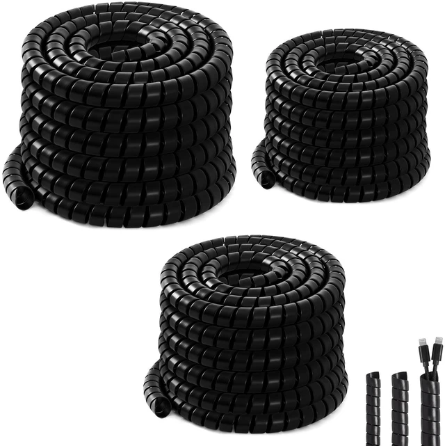 Main image of 3 Pcs Spiral Wrap Cable Protector, Safe 1/4"+3/4"+1/2" Od x 50 FT Pre Cut Lengths Hydraulic Hose Protector Wrap to Avoid Wear and Extend Life for Hydraulic Pneumatic Hoses (Black)