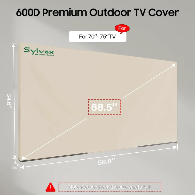 Alt view image 2 of 4 - Outdoor TV Cover, 600D TV Cover for 70 to 75 inches TV, Waterproof, Weatherproof and Dust-Proof TV Screen Cover with Remote Control Pocket, Perfect for outdoor TV protection, Khaki