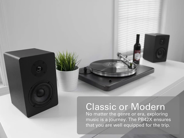 Alt view image 2 of 4 - PB42X Powered Bookshelf Speakers, 30-Watt RMS Power, Active Near Field Studio Monitors, 2-Way (Black, Pair)