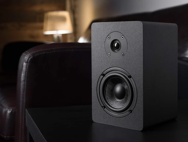Alt view image 4 of 4 - PB42X Powered Bookshelf Speakers, 30-Watt RMS Power, Active Near Field Studio Monitors, 2-Way (Black, Pair)