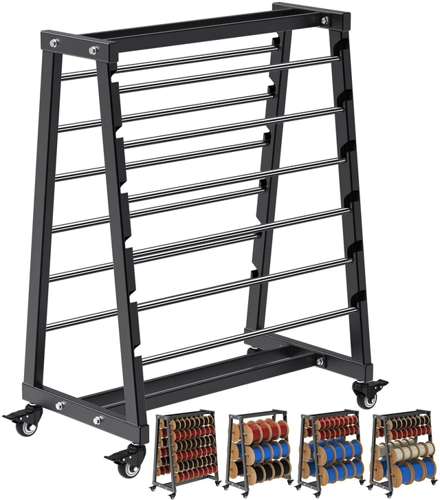 Main image of Heavy-Duty 12-Rod Wire Spool Rack 400lb Capacity Cable Caddy & Dispenser with Locking Wheels, Adjustable Spool Rods for Electrical, Industrial & Retail Use