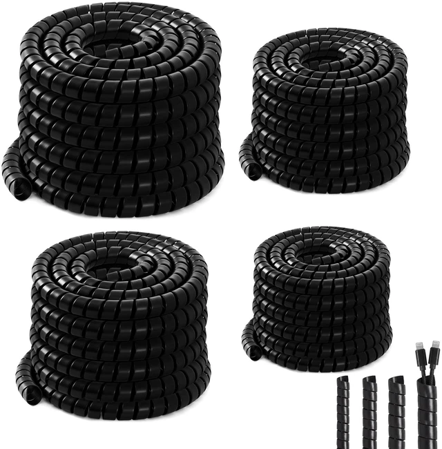 Main image of 4 Pcs Spiral Wrap Cable Protector, Safe 1/4"+3/8"+1/2"+3/4" Od x 25 ft Pre Cut Lengths Hydraulic Hose Protector Wrap to Avoid Wear and Extend Life for Hydraulic Pneumatic Hoses (Black)
