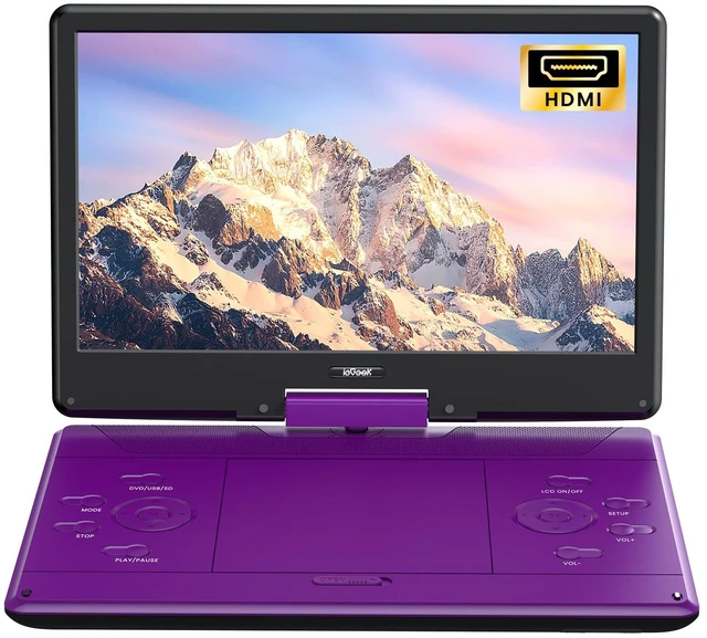 Main image of 15.9" Portable DVD Player, 14.1" Large Screen, HDMI Input, Purple Home Entertainment, Kids & Seniors, 6-Hour Battery, TV Stick & Gaming Support, USB/SD Playback, Region Free, Resume Playback