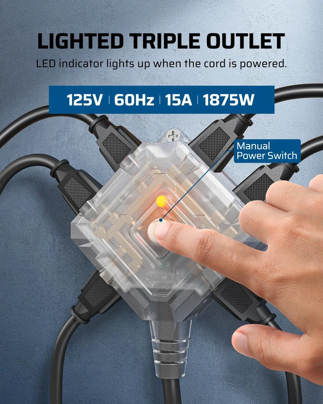 Alt view image 2 of 4 - 6 Grounded Outlets Retractable Extension Cord Reel, 60FT Heavy Duty Power Cord, Llluminatedn/off Switch, Wall/Ceiling Mounted for Garage, Workshop, ETL Listed