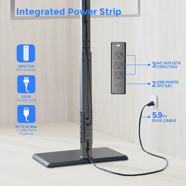 Alt view image 4 of 4 - Universal Floor TV Stand,TV Floor Mount Stand with Power Outlet for 32-75 inch TV up to 110 lbs, Swivel and Height Adjustable Tall TV Stand for Bedroom,Office(TCP01-M-A01)