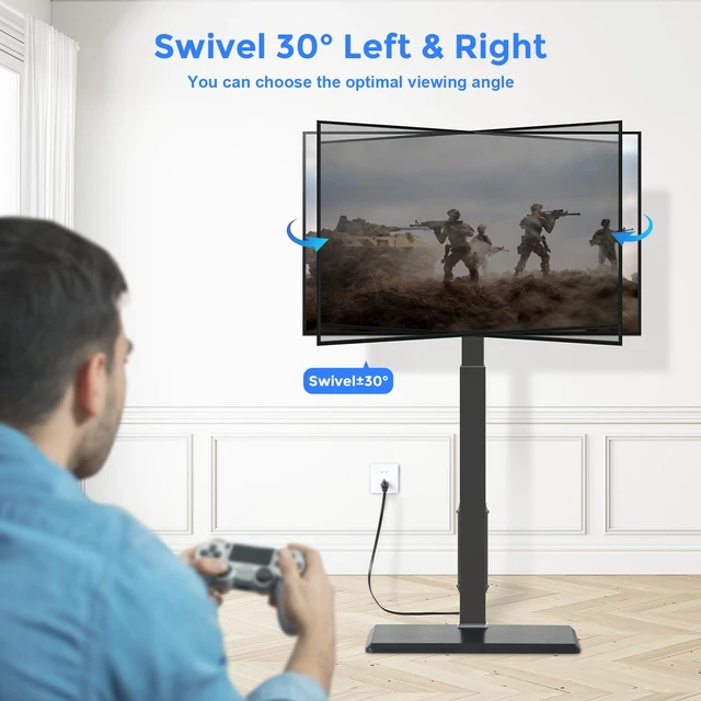 Alt view image 3 of 4 - Universal Floor TV Stand,TV Floor Mount Stand with Power Outlet for 32-75 inch TV up to 110 lbs, Swivel and Height Adjustable Tall TV Stand for Bedroom,Office(TCP01-M-A01)