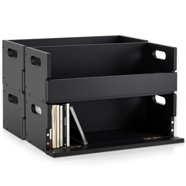 Main image of 4 Set Wooden CD Storage Box Holder Shelf Cassette Tape Display Racks with Carrying Handles, Organizer Shelf for Movie Cases, DVDs, Each Set Can Store up to 36 Pcs CDs (Black)