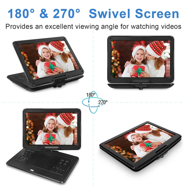 Alt view image 4 of 7 - 16.9" Portable DVD Player with 14.1" HD Screen, USB/SD Card 5-6 Hour Battery, Support Multiple Disc Formats, Sync TV, Powerful Dual Speakers, for Kids & Car, Black