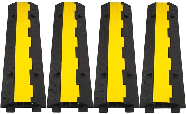Main image of Cable Ramp 4 Pack 2 Channel 11000lbs axle Capacity Floor Cable Cord Protector, Black & Yellow Speed Bumps Hose Protector Ramps for Wire/Hose/Pipe Hider Driveway &Outdoor 40x10x2 inch(L x W x H)
