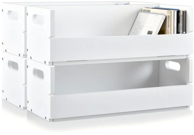 Main image of 4 Set Wooden CD Storage Box Holder Shelf Cassette Tape Display Racks with Carrying Handles, Organizer Shelf for Movie Cases, DVDs, Each Set Can Store up to 36 Pcs CDs (White)