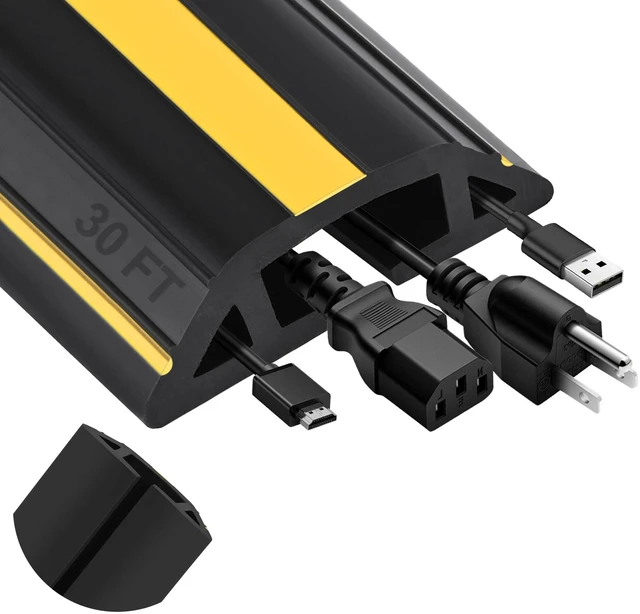 Main image of 30FT Floor Cord Cover Heavy Duty Cable Cover Protector with 3 Channels Extension PVC Floor Wire Cover Outdoor Cord Hider Management Cord Cover for Wire on Floor for Home Office Outdoor