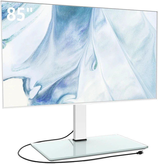 Main image of Universal TV Stand with Power Outlets for 50-85 inch TVs, Swivel&Height Adjustable Tall TV Stand for Bedroom Living Room, 27.5''Large Tempered Glass Base Holds up to 110 lbs, Ivory White