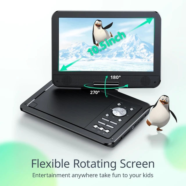 Alt view image 3 of 7 - 12.5" Portable DVD Player, 10.5" HD Screen for Kids and Car Trip, 6H Easy Setup for Kids & Elderly, All-Region Playback, Headphone Jack, AV-IN/AV-OUT, Not Support Blu-ray