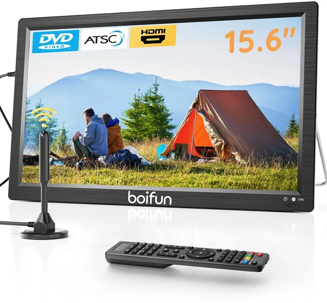 Main image of 15.6" Portable TV with Antenna, DVD Player Built-in, FM Radio, 5000mAh Battery, Support HDMI Input/USB/TF/AV Out and Multiple Disc Formats, Small TV DVD Combo for Camping Patio RV Kitchen,Black