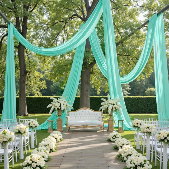 Main image of 10ftx40ft Mint Green Ceiling Curtain for Wedding Parties 2 Panels Wrinkle-Free 40 FT Long Tent Draping Curtains for Wedding, Birthday & Theme Parties, 40ft Height with Rod Pocket