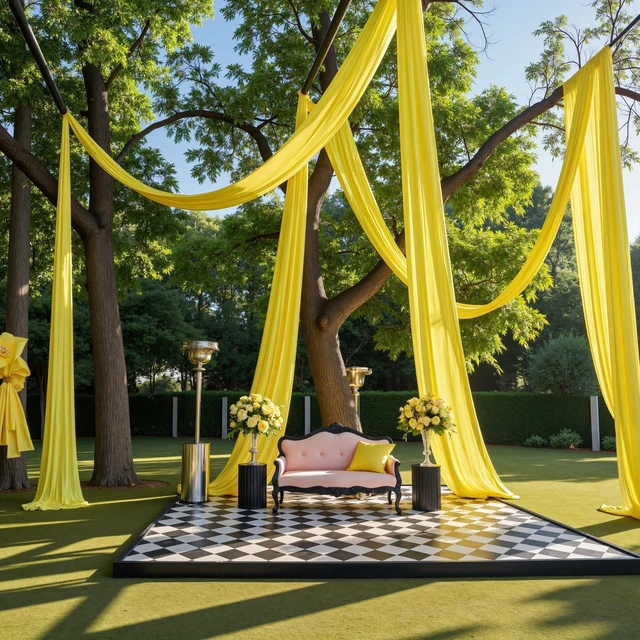 Main image of 10ftx40ft Light Yellow Ceiling Curtain for Wedding Parties 2 Panels Wrinkle-Free 40 FT Long Tent Draping Curtains for Wedding, Birthday & Theme Parties, 40ft Height with Rod Pocket