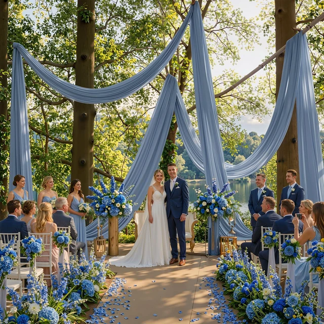 Main image of 10ftx40ft Dusty Blue Ceiling Curtain for Wedding Parties 2 Panels Wrinkle-Free 40 FT Long Tent Draping Curtains for Wedding, Birthday & Theme Parties, 40ft Height with Rod Pocket