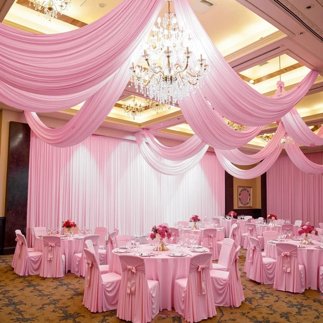 Main image of 10ftx40ft Light Pink Ceiling Curtain for Wedding Parties 2 Panels Wrinkle-Free 40 FT Long Tent Draping Curtains for Wedding, Birthday & Theme Parties, 40ft Height with Rod Pocket