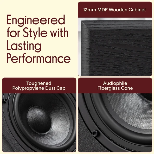 Alt view image 4 of 4 - 6.5 Wired Bookshelf Speakers Pair 2-Way HiFi Home Theater Stereo Speakers with Soft Dome Tweeter, Paper Cone Woofer & Wall Mount Brackets Compact Speaker System, Black