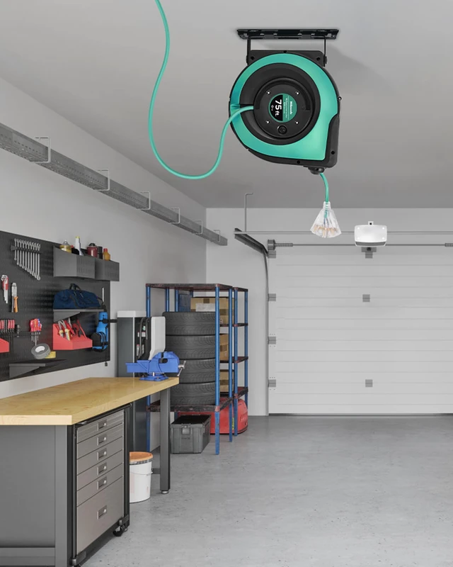 Alt view image 4 of 4 - Retractable Cord Reel, 75 FT Heavy Duty Extension Cord, 14AWG/3C SJTOW, 3 Grounded Outlets Lighted Triple Tap, 10A Circuit Breaker, Wall/Ceiling Mounted, UL Listed, Light Green A75CR06